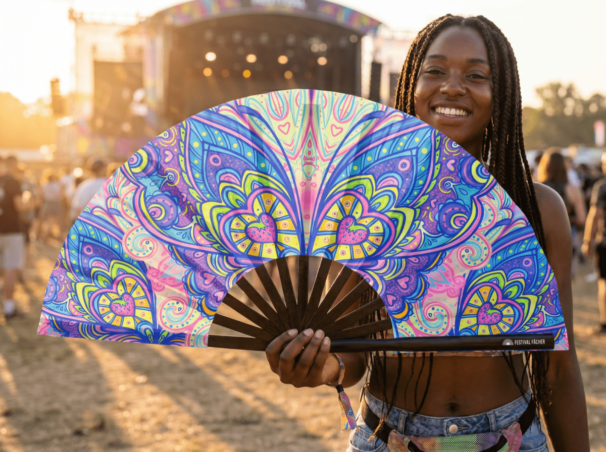 Festival Fan: Butterfly Mandala Turquoise for Psytrance & Rave, View 3