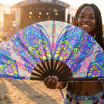 Festival Fan: Butterfly Mandala Turquoise for Psytrance & Rave, View 3
