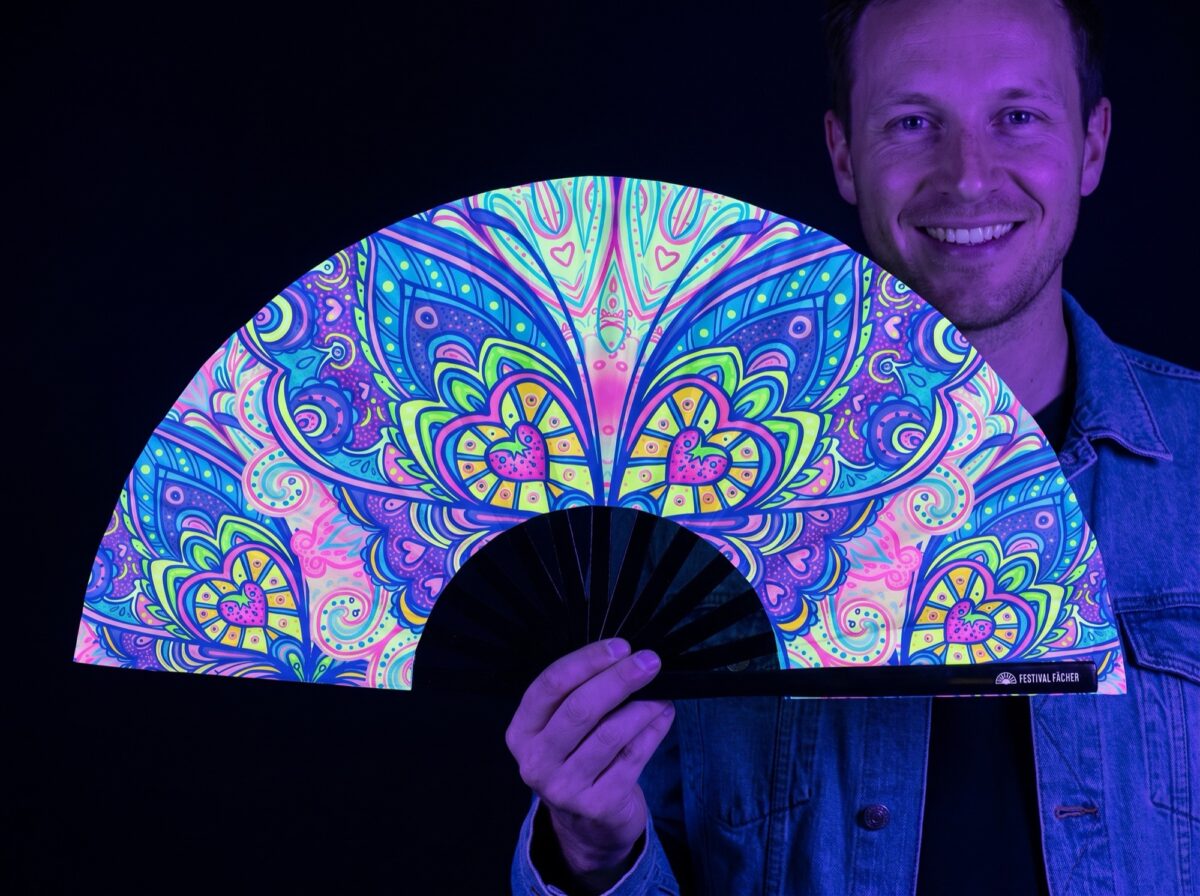 Festival Fan: Butterfly Mandala Turquoise for Psytrance & Rave Rave (UV)