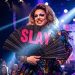 “SLAY” Festival Fan in Black/Pink, CSD & Rave Accessory, View 5
