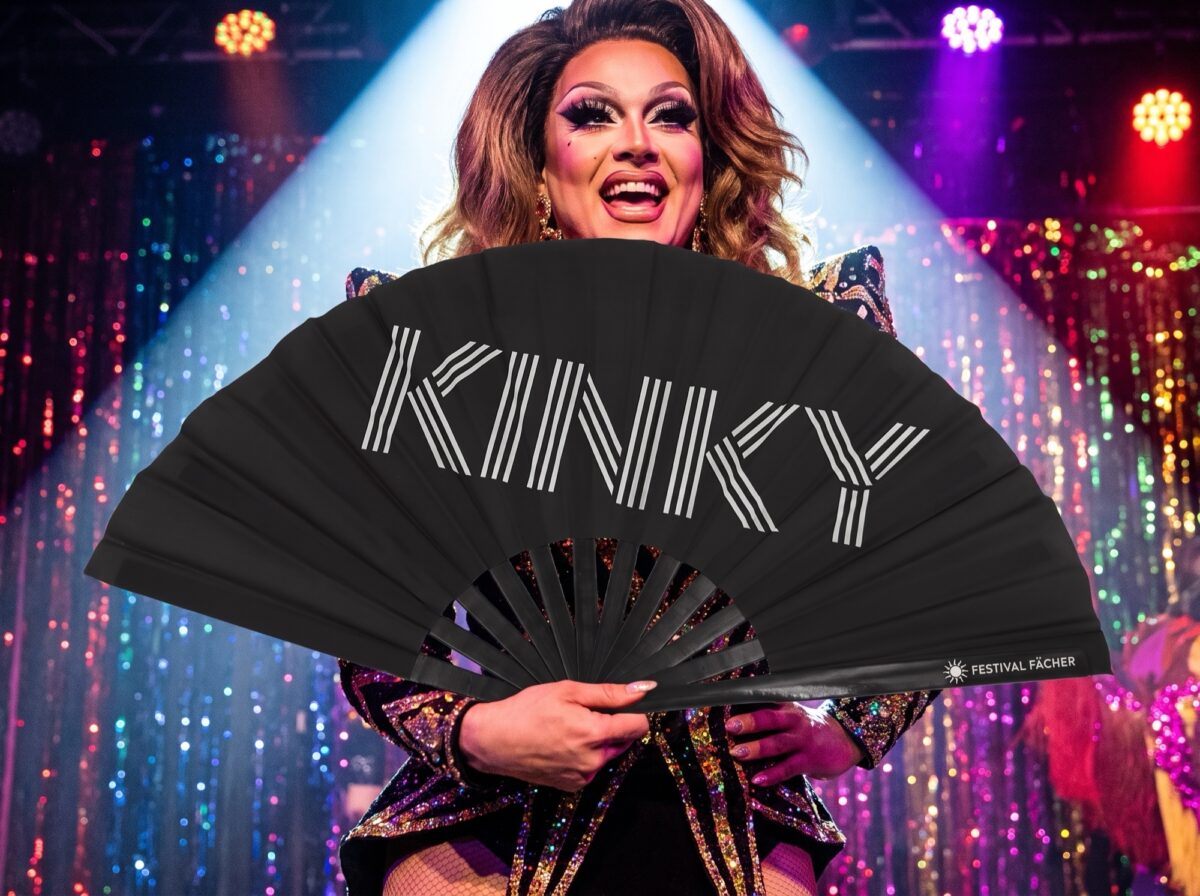 “KINKY” Festival Fan in Black, Rave & Pride Statement, View 5