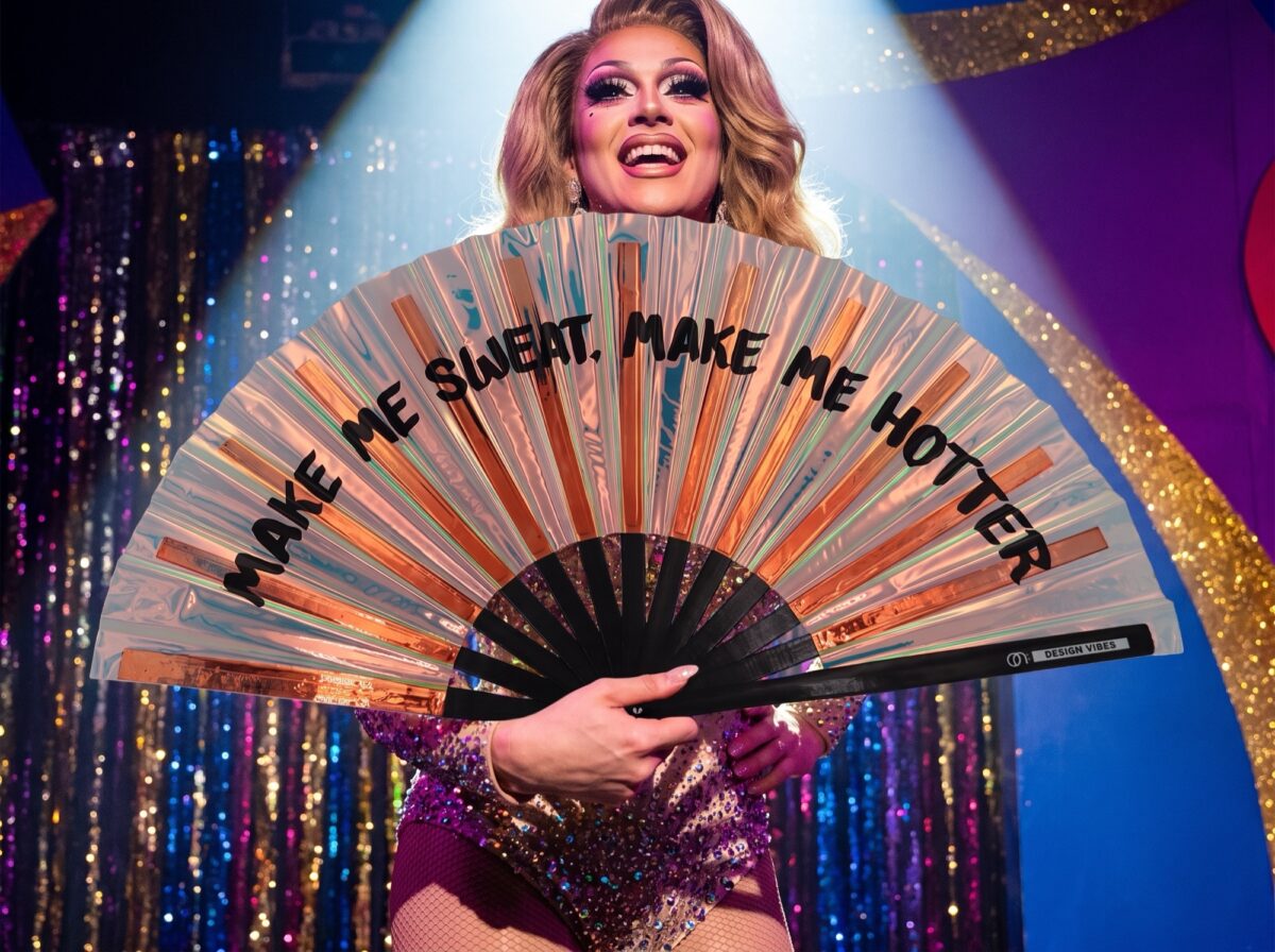 “MAKE ME SWEAT” Festival Fan, holographic rose gold, Rave, View 5