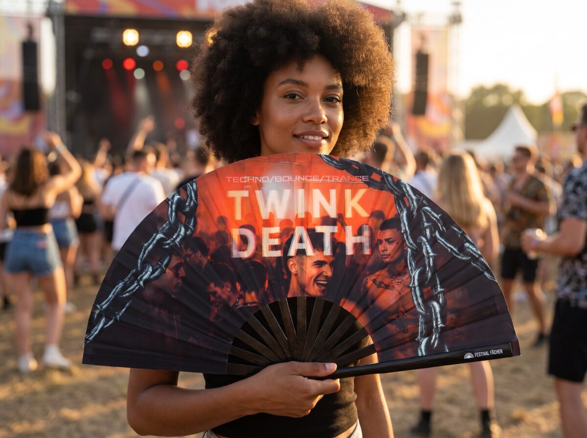 “TWINK DEATH” Black Festival Fan for Techno & Rave, View 3