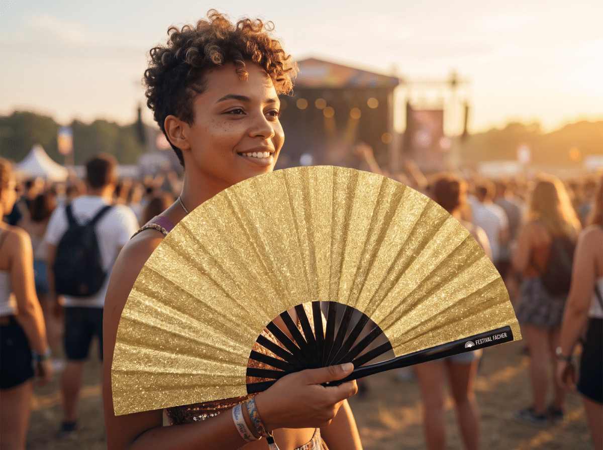 Gold Glitter Festival Fans for Festivals & Parties, View 3