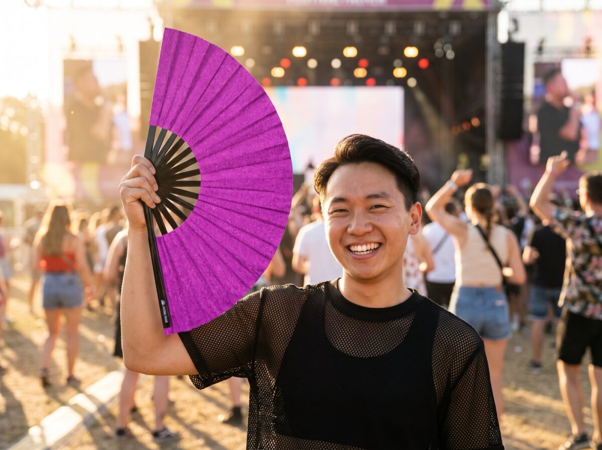 Purple Glitter Festival Fans for Festivals & Parties, View 3