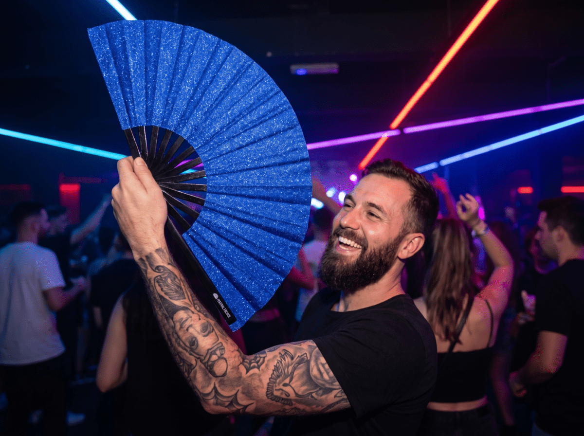 Royal Blue Glitter Festival Fan for Festivals & Parties, View 2