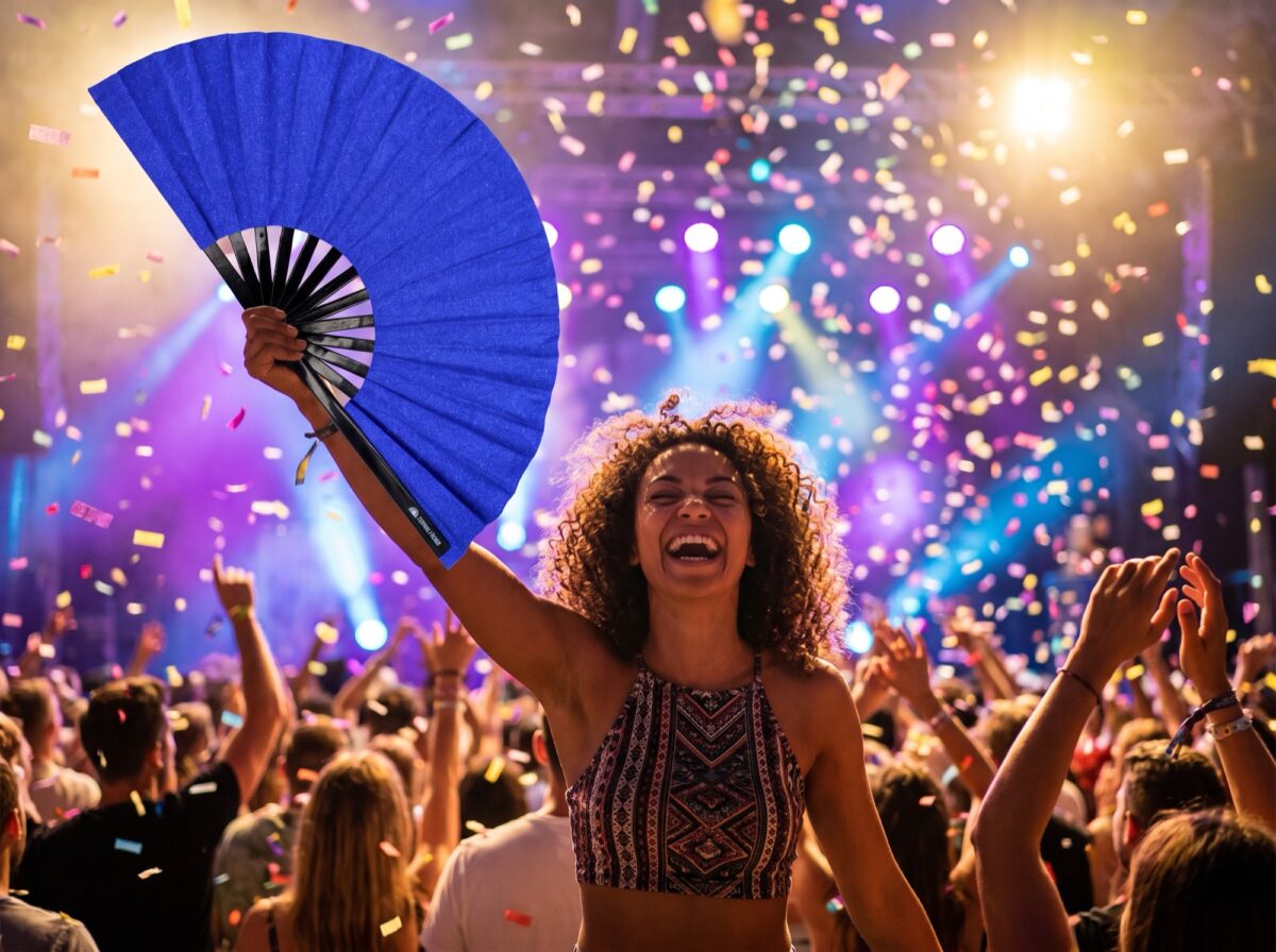 Royal Blue Glitter Festival Fan for Festivals & Parties, View 4