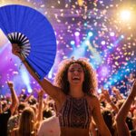 Royal Blue Glitter Festival Fan for Festivals & Parties, View 4
