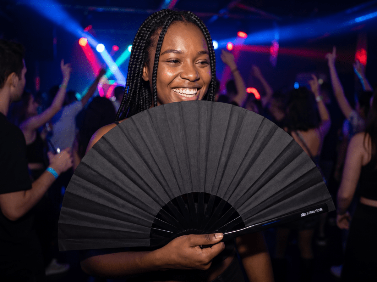 Solid Black Festival Fan for Festivals & Everyday Use, View 2