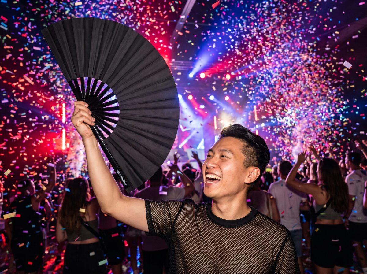 Solid Black Festival Fan for Festivals & Everyday Use, View 4