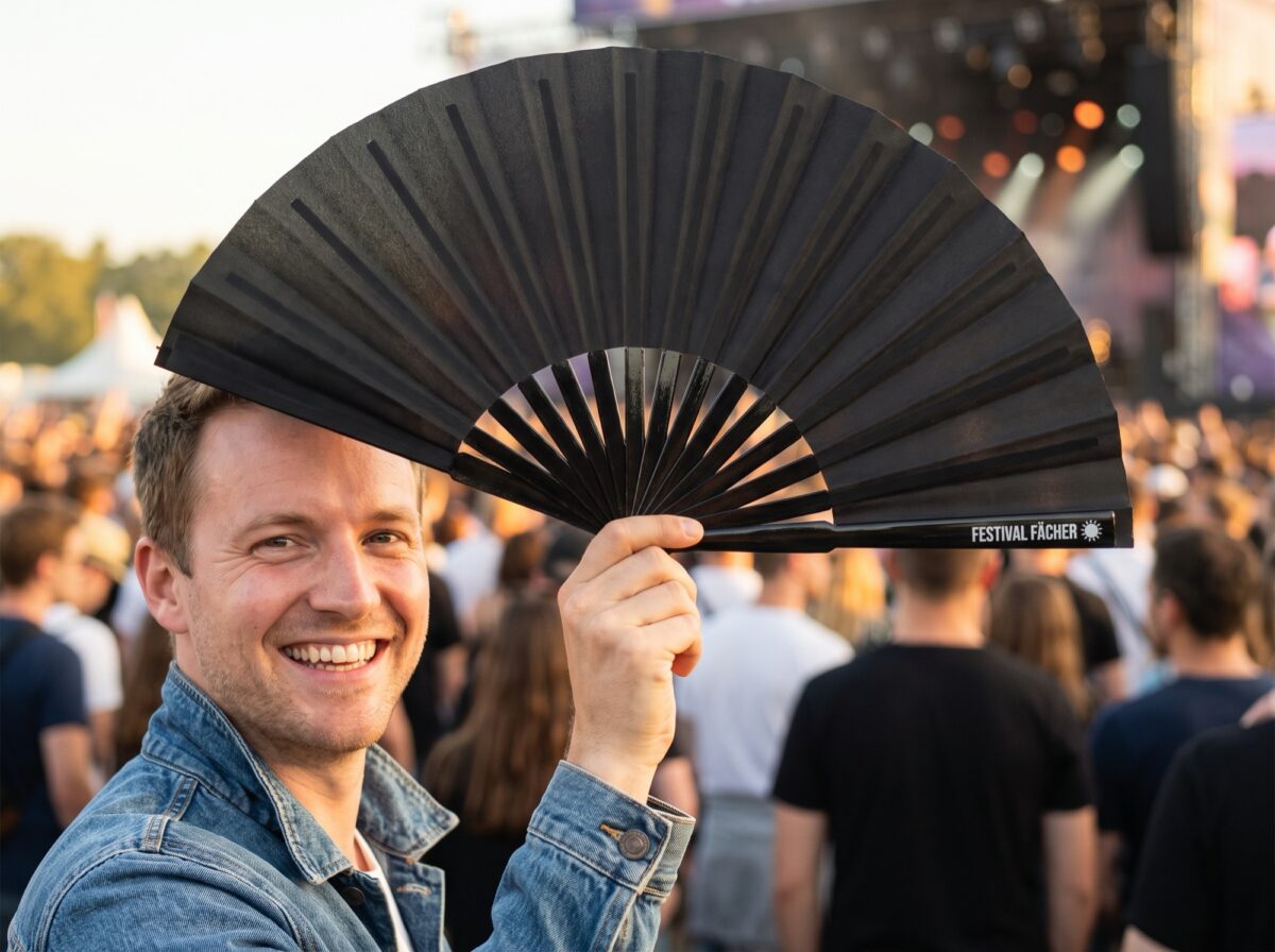 Solid Black Festival Fan for Festivals & Everyday Use, View 3